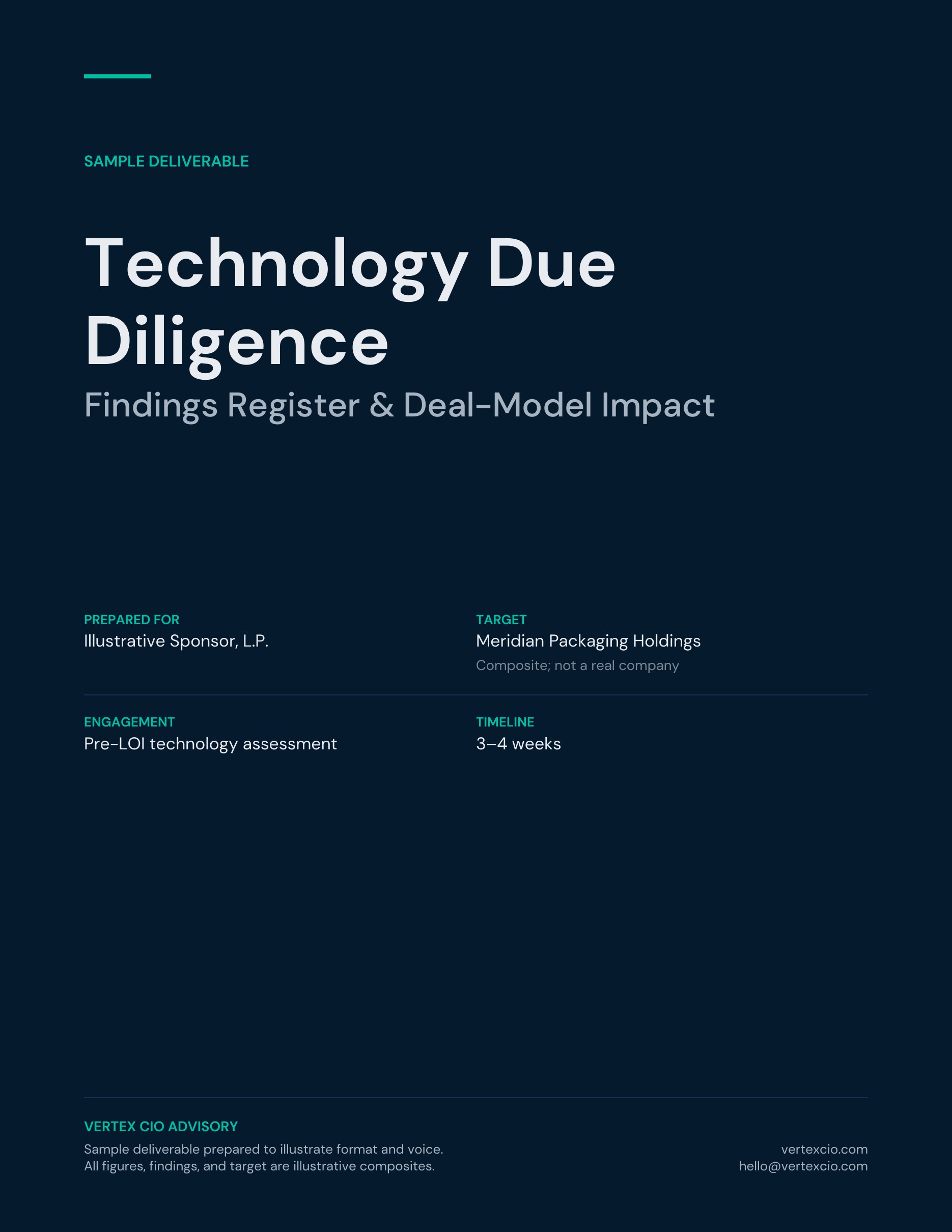 Cover page of the Vertex CIO Advisory sample technology due diligence deliverable
